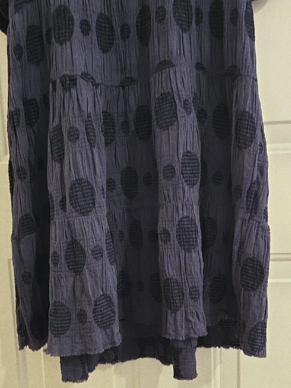 Umgee Swiss Dot Jacquard Babydoll Dress Navy M Relaxed Tiered Boho Cotton Preppy